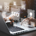 Businessman using a computer for analysis  SEO Search Engine Optimization Marketing Ranking Traffic Website Internet Business Technology Concept."n